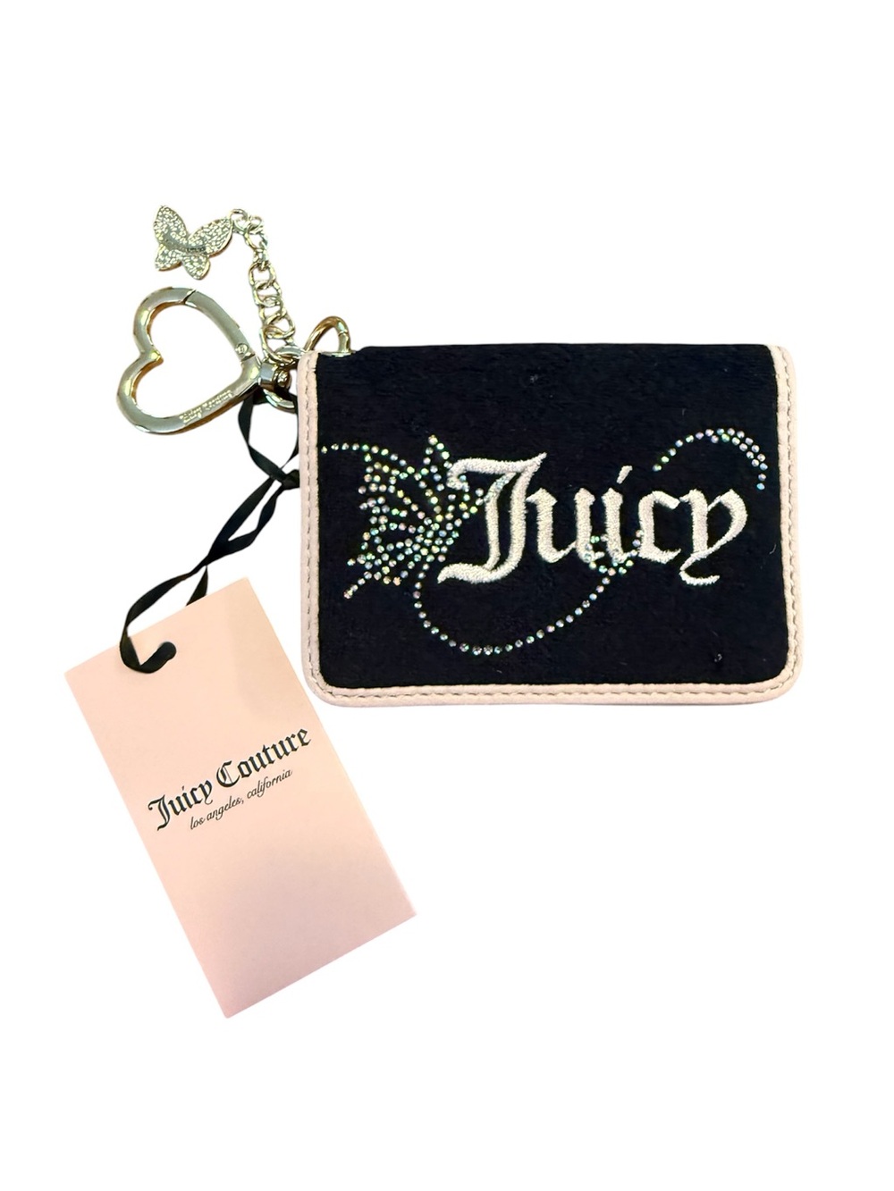 Juicy Couture Black Rhinestone Logo ID Card Holder